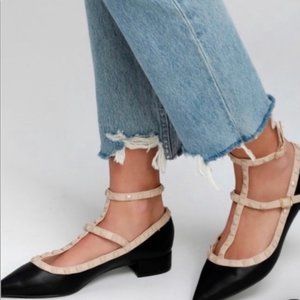 Lulus Black Studded Low Pointed Toe Flats